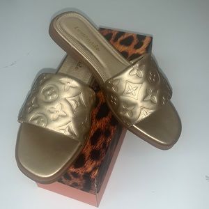 Gold Logo Slides Sandals